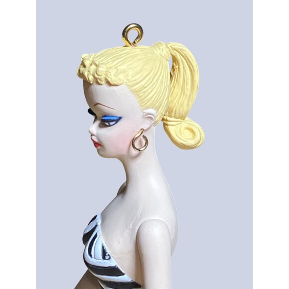 Barbie 1959 Blonde Ponytail Striped Swimsuit Collectible Ornament With Stand - Picture 7 of 15